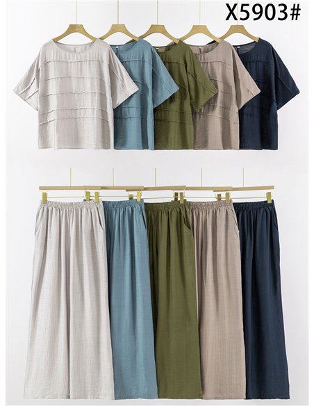 Conjunto de blusa textura y pantalón wide-leg