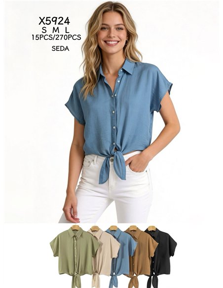 Camisa efecto seda con nudo frontal