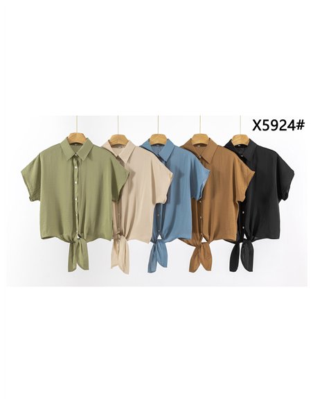 Camisa efecto seda con nudo frontal