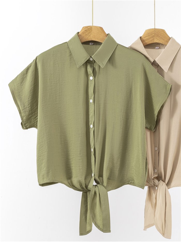 Camisa efecto seda con nudo frontal