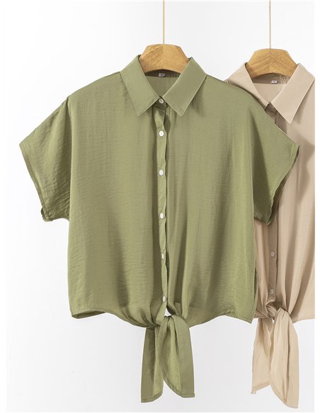 Camisa efecto seda con nudo frontal