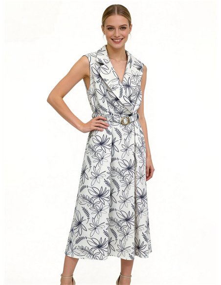 Vestido midi cruzado estampado con cinturón
