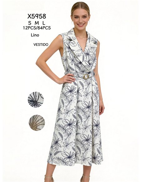 Vestido midi cruzado estampado con cinturón