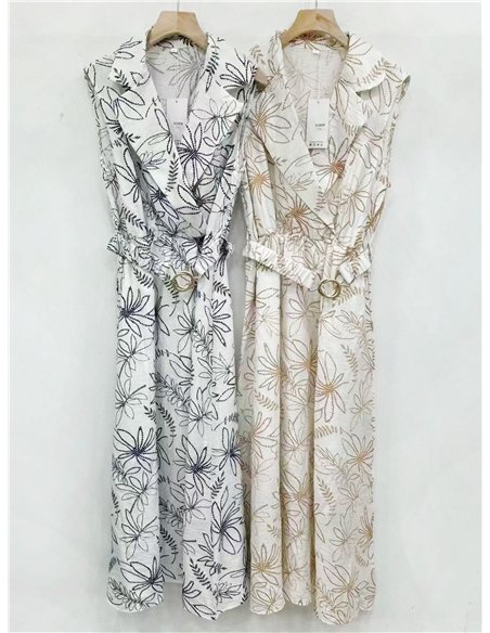 Vestido midi cruzado estampado con cinturón