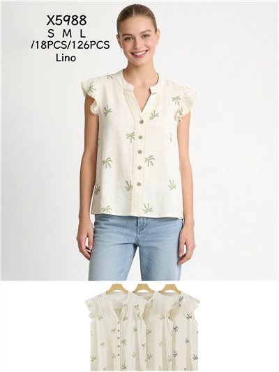 Blusa bordada con palmeras y volante 2