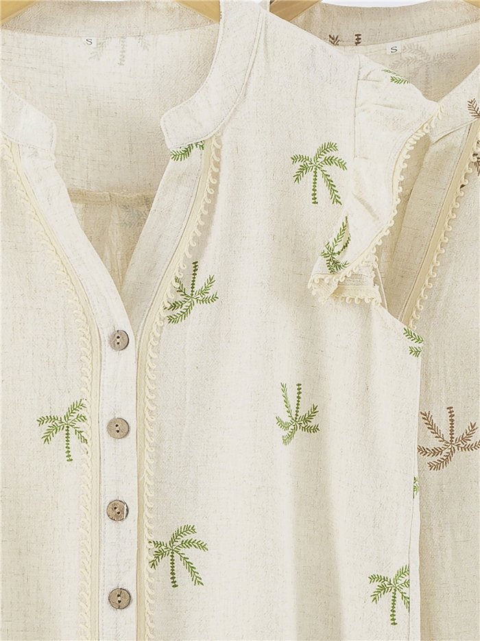 Blusa bordada con palmeras y volante
