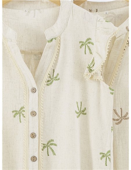 Blusa bordada con palmeras y volante
