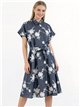 Vestido camisero bordado floral con cinturón