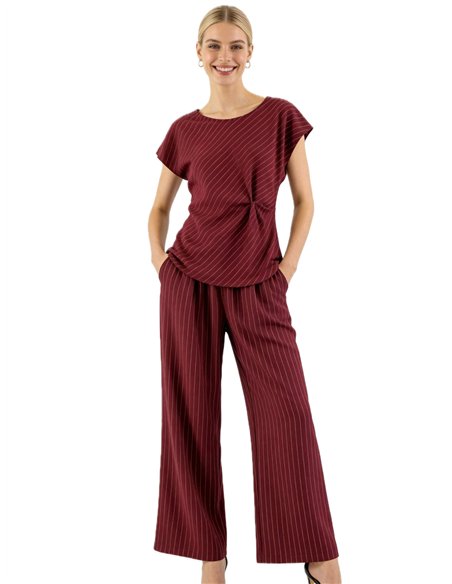 Conjunto de rayas blusa drapeado y pantalón wide-leg