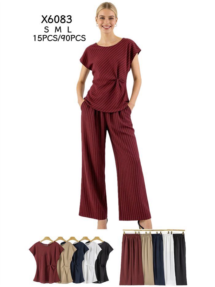 Conjunto de rayas blusa drapeado y pantalón wide-leg