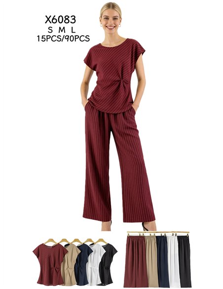 Conjunto de rayas blusa drapeado y pantalón wide-leg