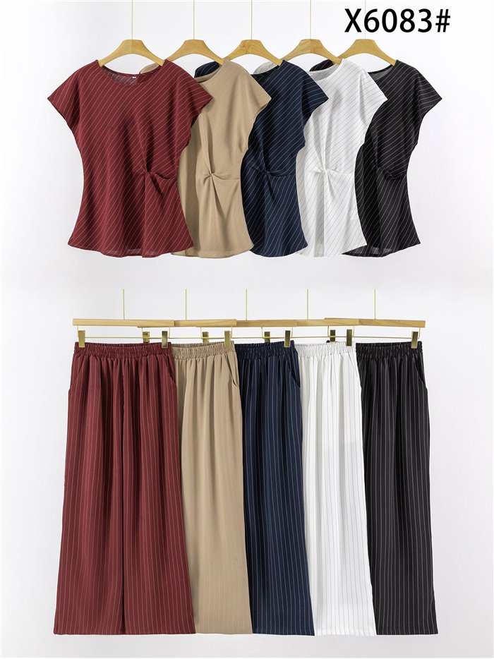 Conjunto de rayas blusa drapeado y pantalón wide-leg