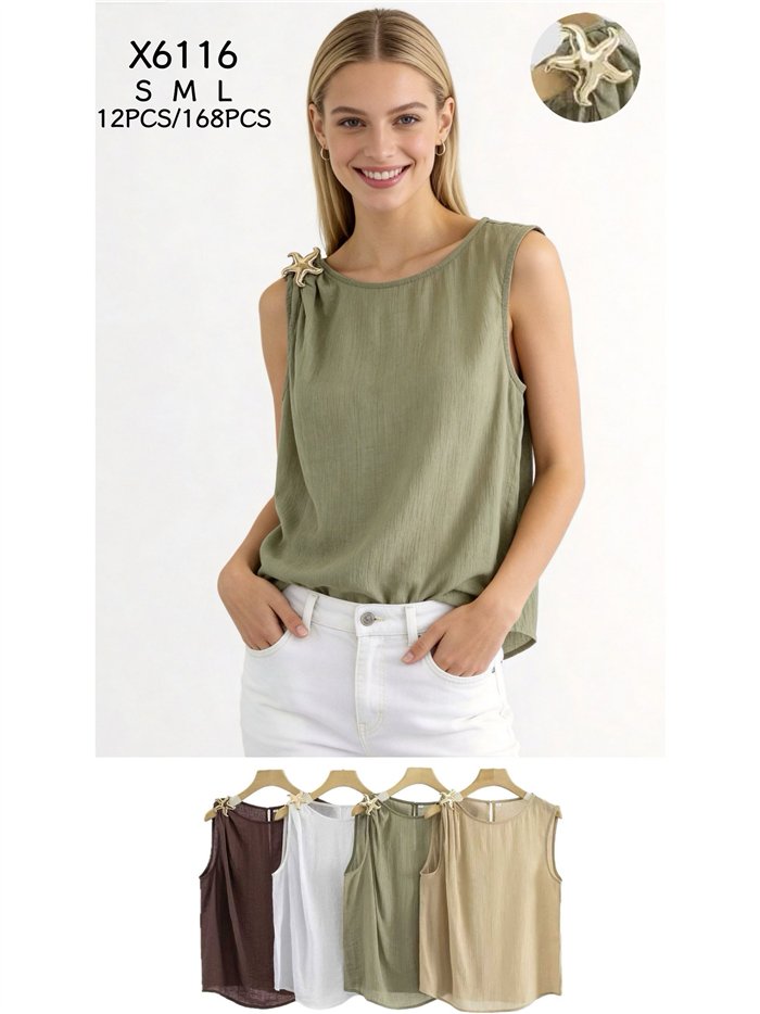 Top sin mangas con broche estrella de mar