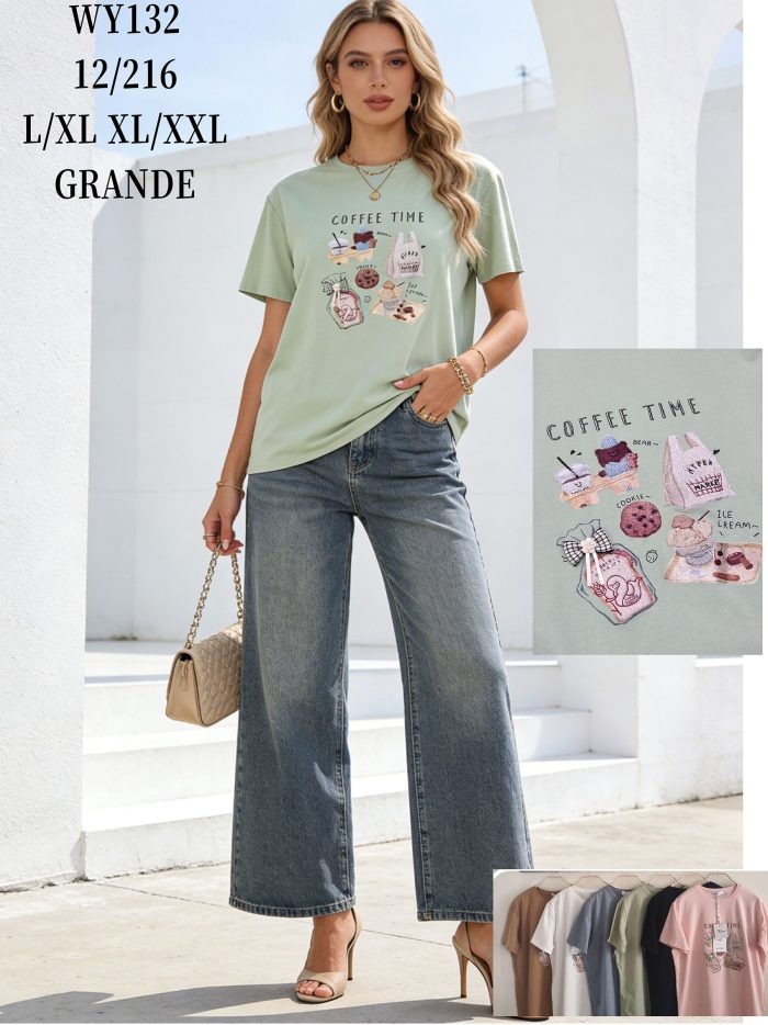 Camiseta oversized com estampa "hora do café" | NS-WY132