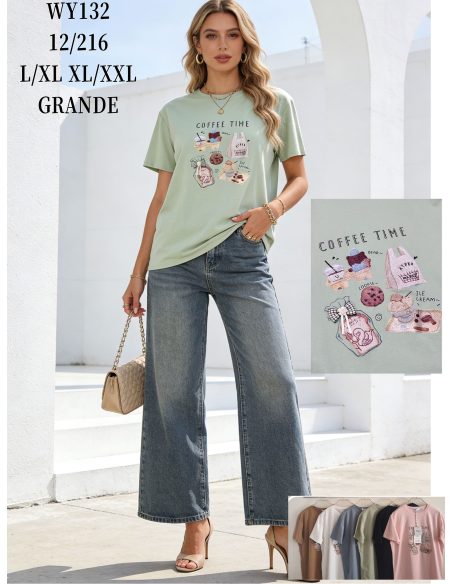 Camiseta oversized com estampa "hora do café" | NS-WY132