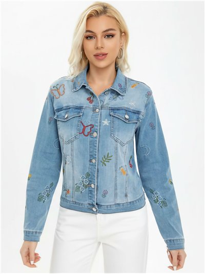 Chaqueta denim bordada multicolor