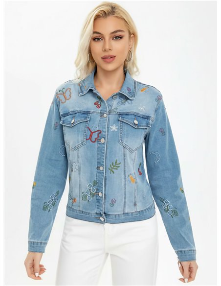 Chaqueta denim bordada multicolor