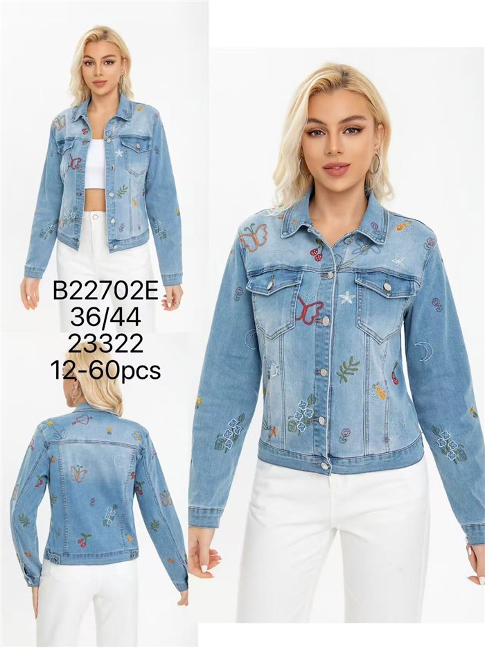 Chaqueta denim bordada multicolor