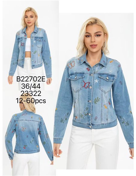 Chaqueta denim bordada multicolor