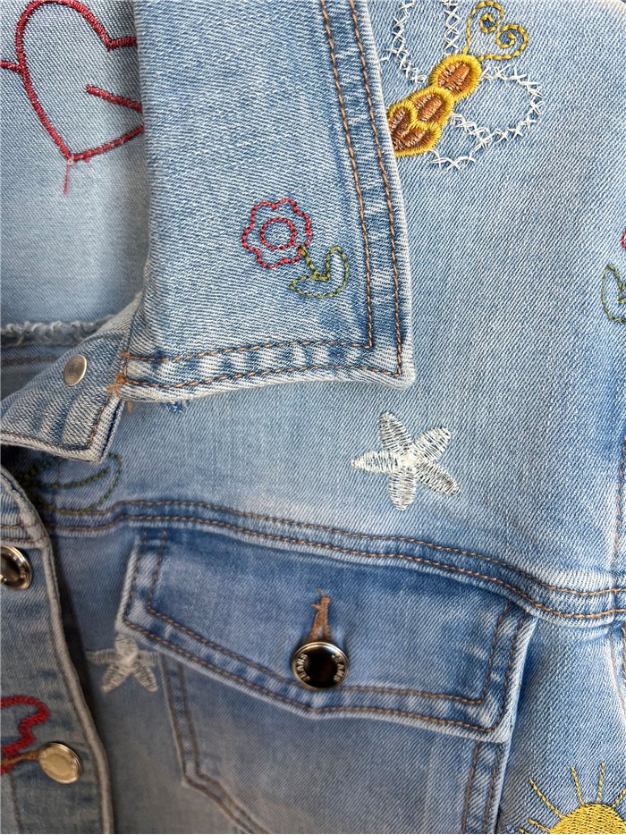 Chaqueta denim bordada multicolor