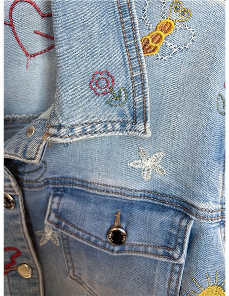 Chaqueta denim bordada multicolor