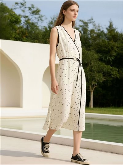 Vestido midi cruzado de lunares con cinturón