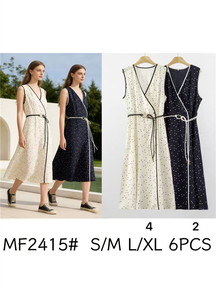 Vestido midi cruzado de lunares con cinturón