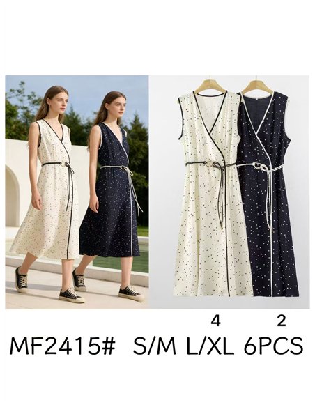 Vestido midi cruzado de lunares con cinturón