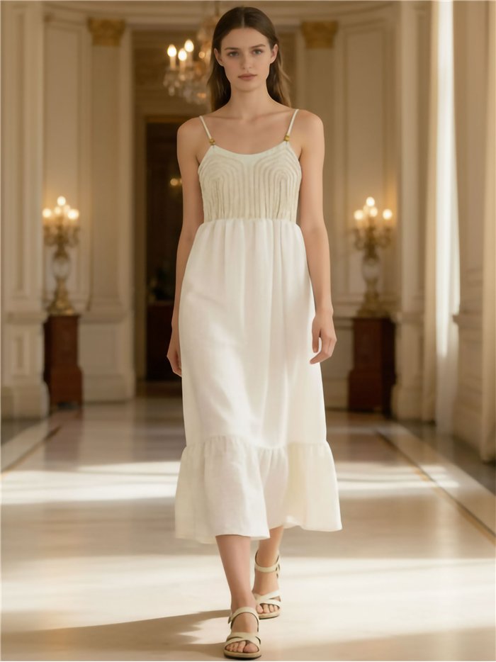 Vestido largo fluido con bordado