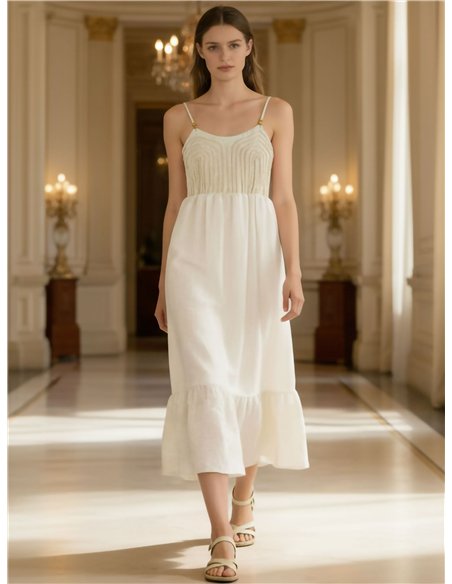 Vestido largo fluido con bordado