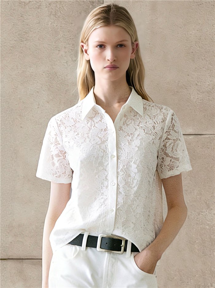 Camicia di pizzo a maniche corte