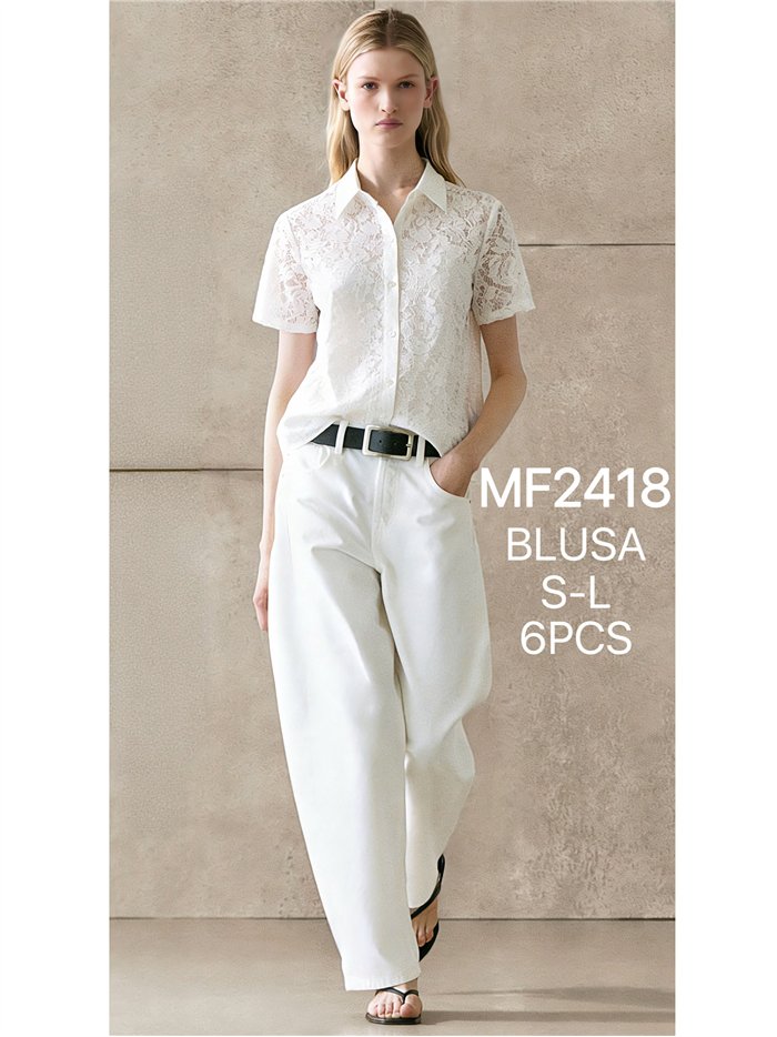 Camicia di pizzo a maniche corte