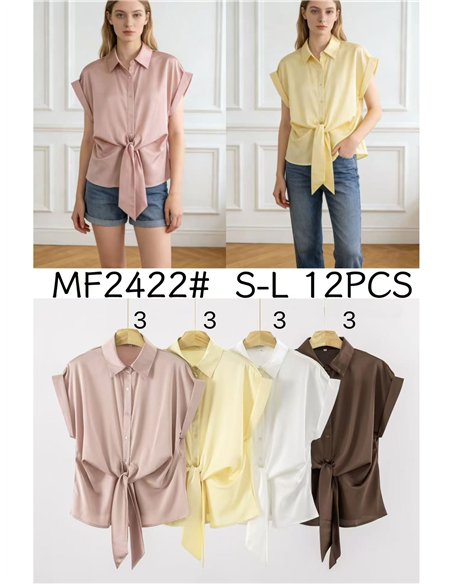 Camisa satinada con lazada frontal