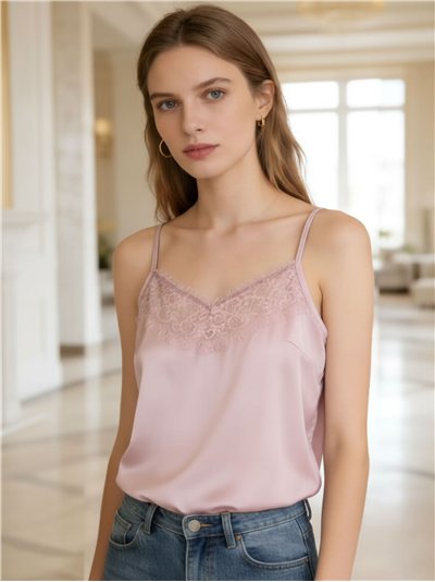 Top lencero satinado con encaje