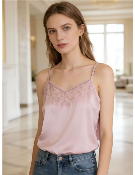 Top lencero satinado con encaje