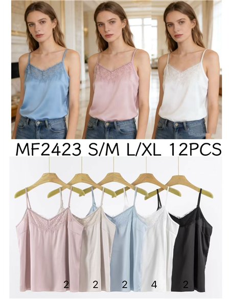 Top lencero satinado con encaje