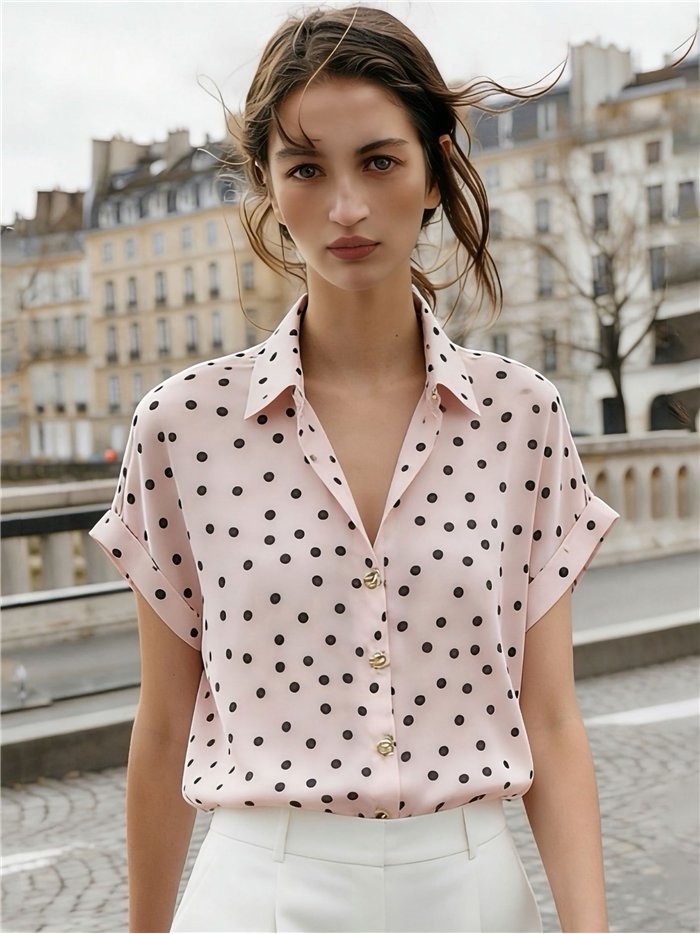 Camisa satinada de lunares