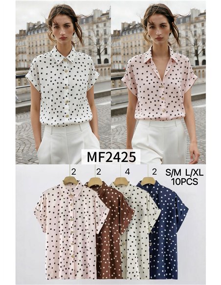 Camisa satinada de lunares