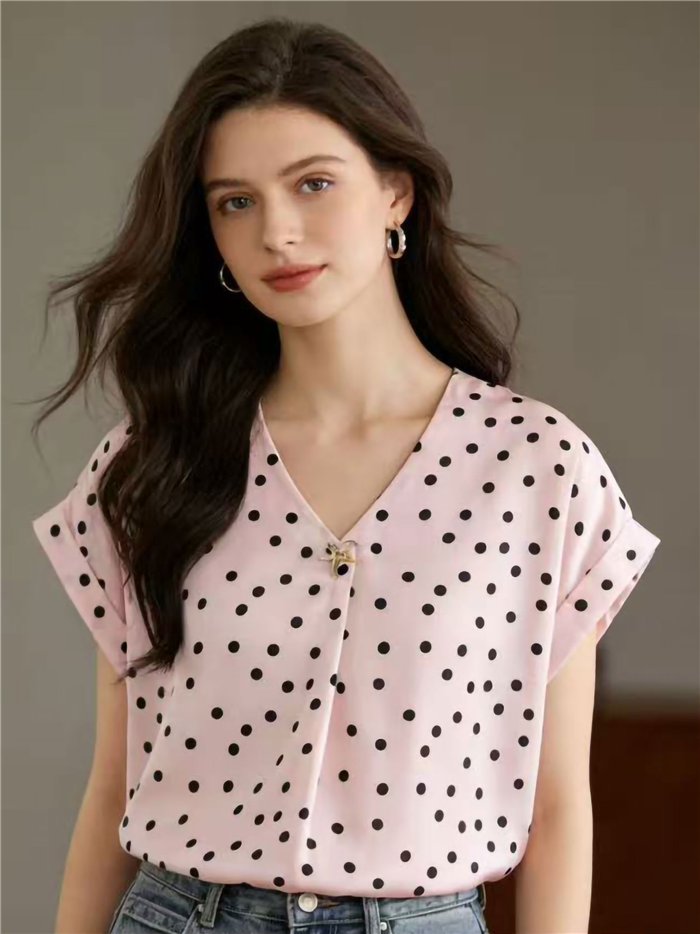 Camicetta a pois con scollo a V