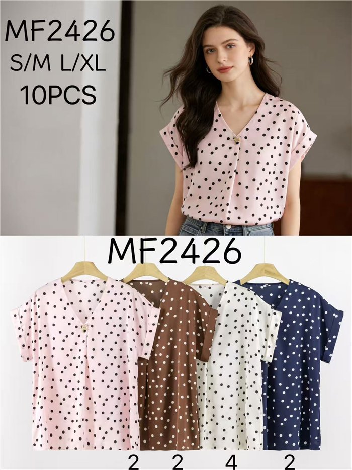 Camicetta a pois con scollo a V