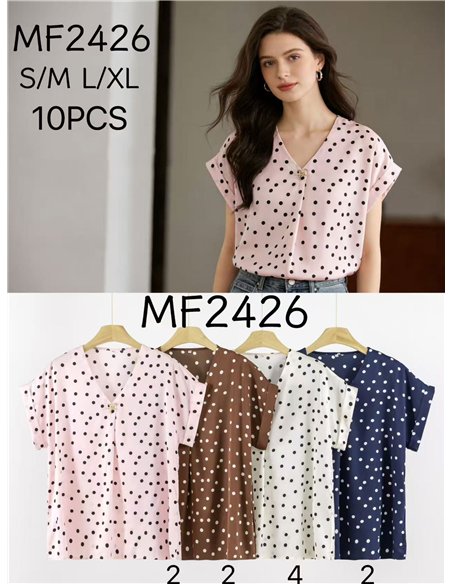 Camicetta a pois con scollo a V