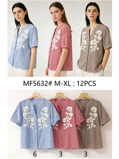 Blusa vichy con bordado floral 2