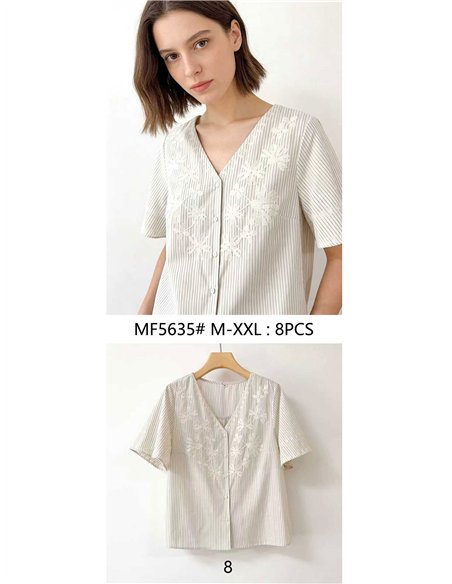 Blusa de rayas con bordado floral