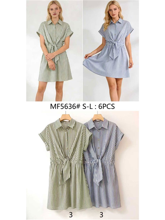 Vestido camisero de rayas con lazada