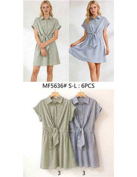 Vestido camisero de rayas con lazada