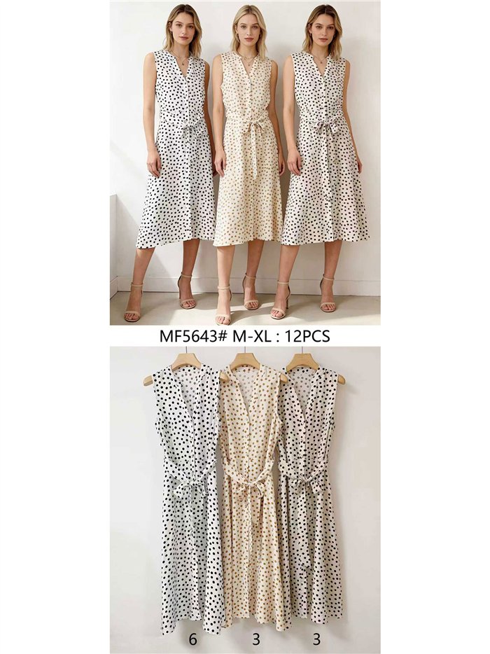 Vestido midi de lunares sin mangas