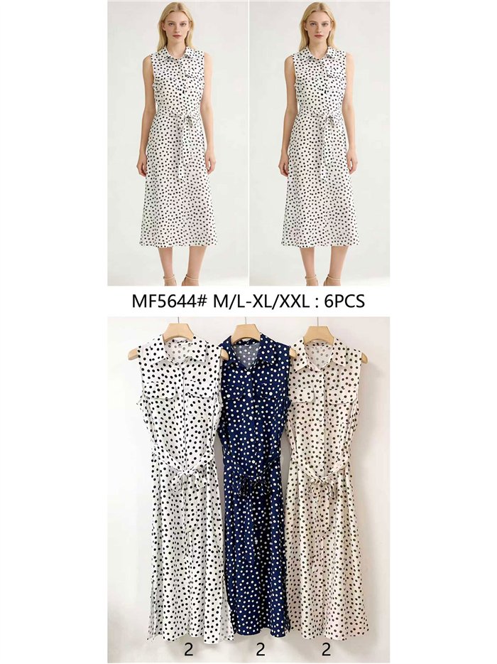 Vestido camisero de lunares sin mangas