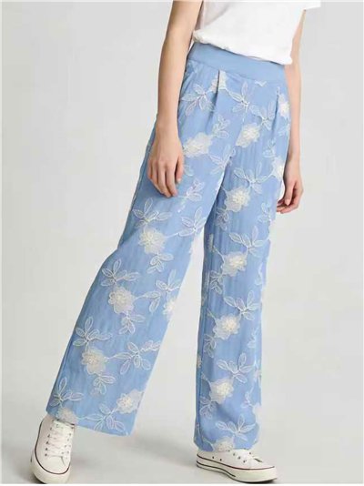 Pantalón recto bordado floral