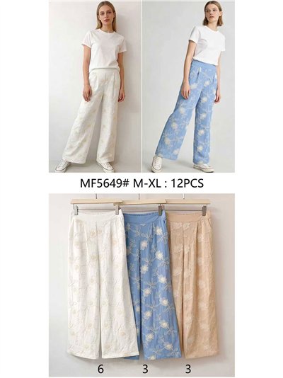 Pantalón recto bordado floral 2