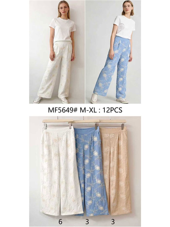 Pantalón recto bordado floral